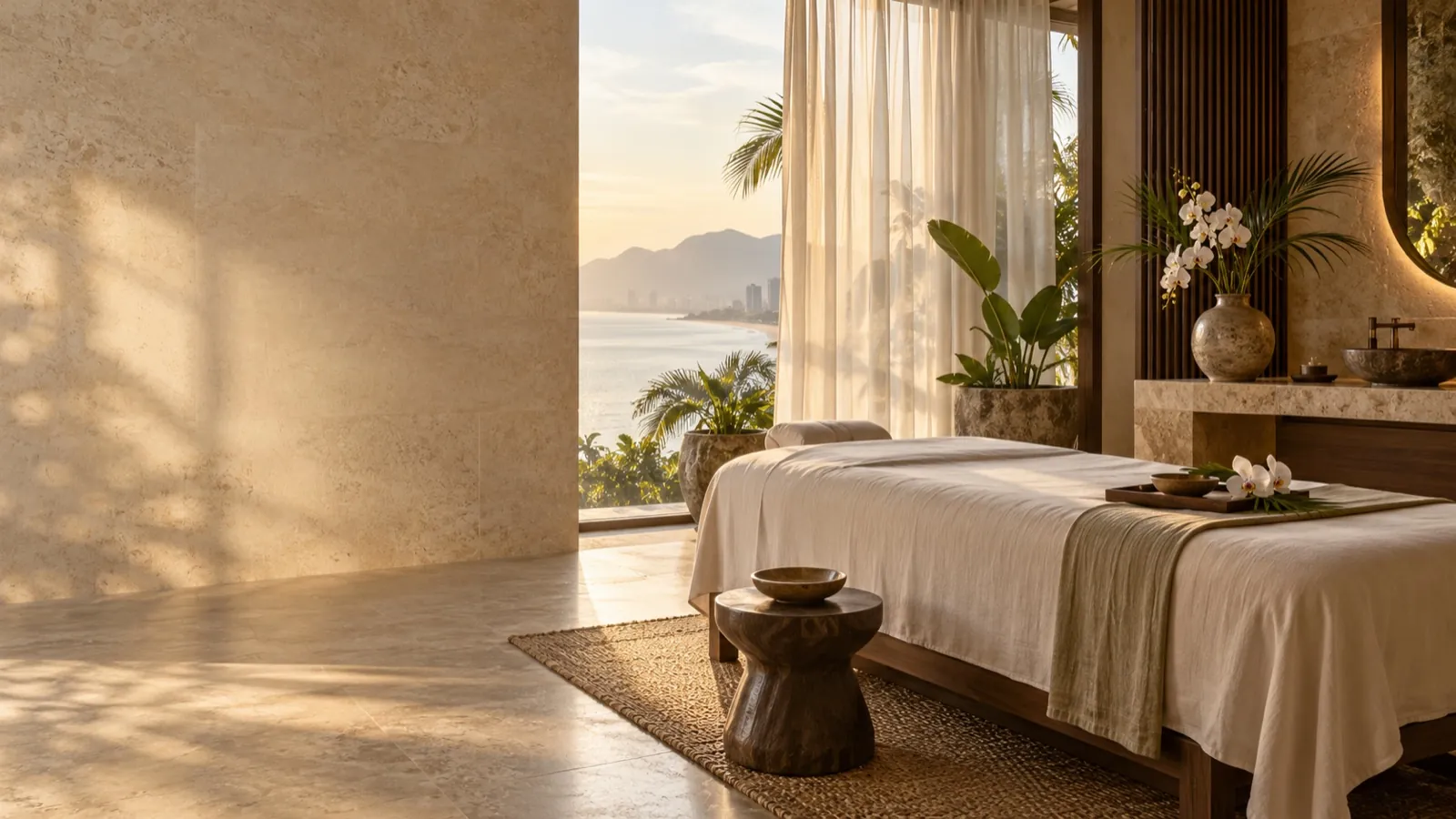Hình minh họa phòng thư giãn ấm áp với bàn massage
