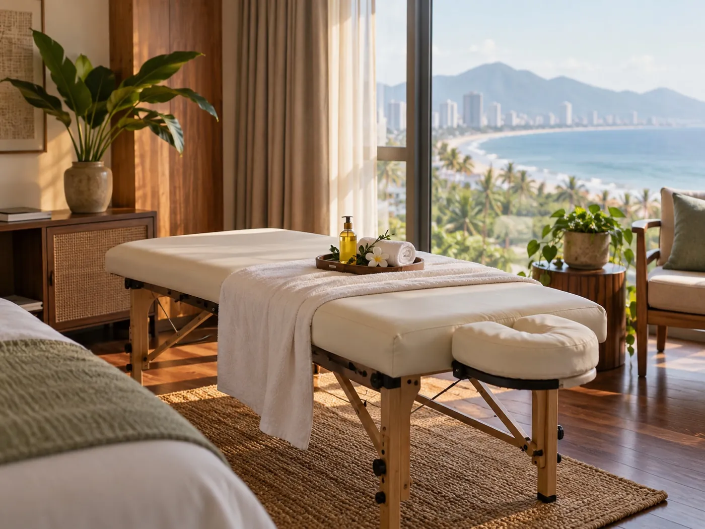 Hình minh họa bàn massage tại phòng với khăn vải sạch